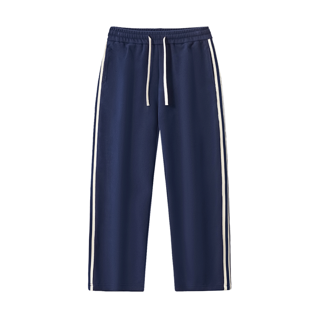 Contrast Side-Stripe Straight-Leg Pants (Navy)