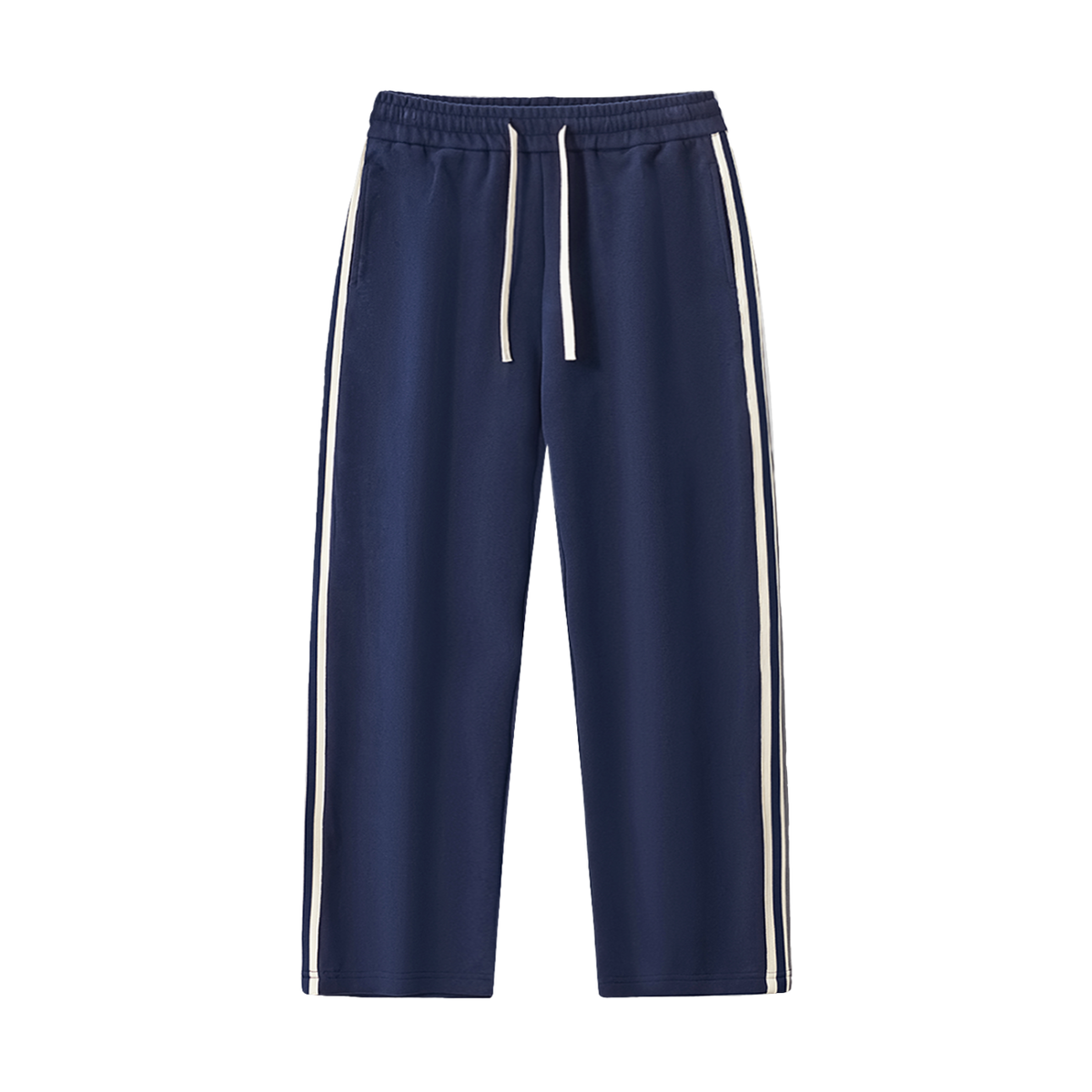 Contrast Side-Stripe Straight-Leg Pants (Navy)