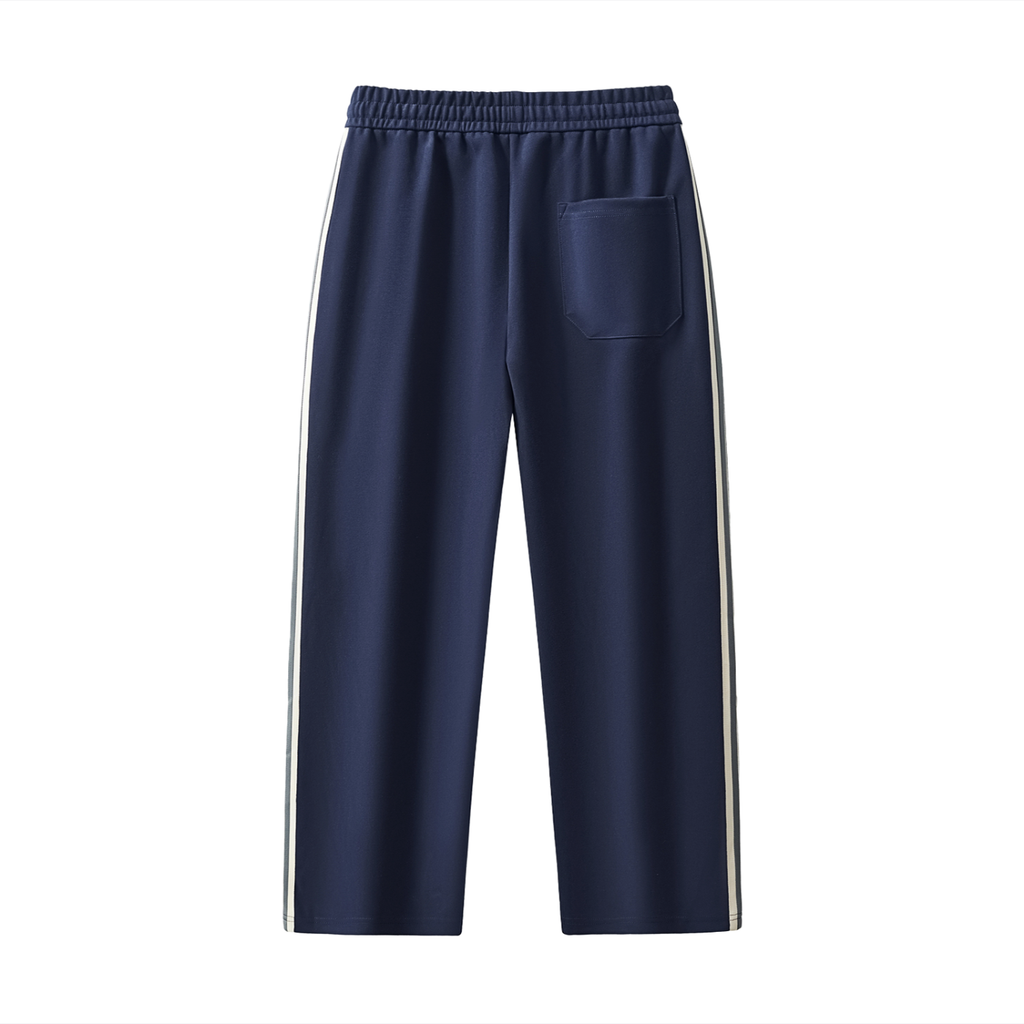 Contrast Side-Stripe Straight-Leg Pants (Navy)