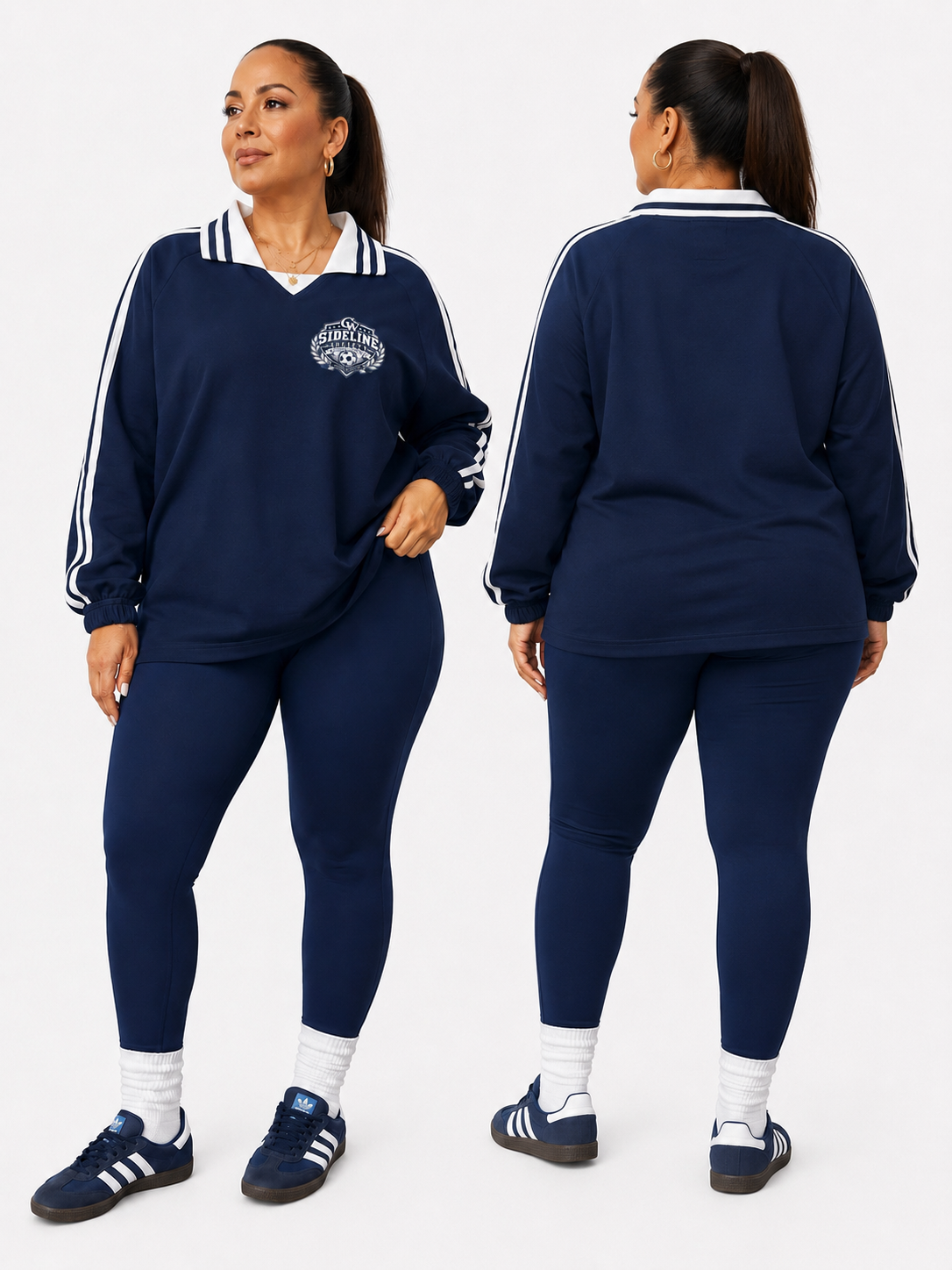 Unisex Striped Lapel Collar CW Sweatshirt (Royal Blue)