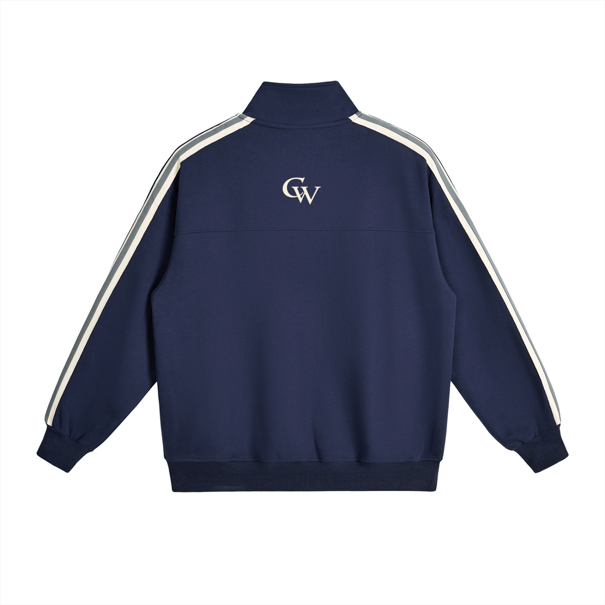 Unisex Contrast Striped Lapel Collar CW Sweatshirt
